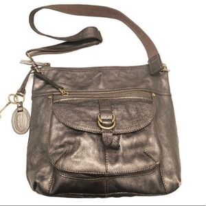 Fossil dark silver messenger bag